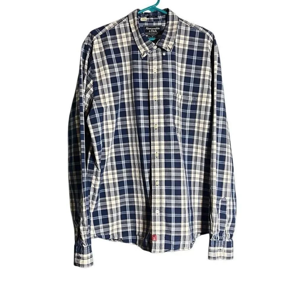 Abercrombie & Fitch Men’s Plaid Button-Up Shirt – Size XL – Navy & White